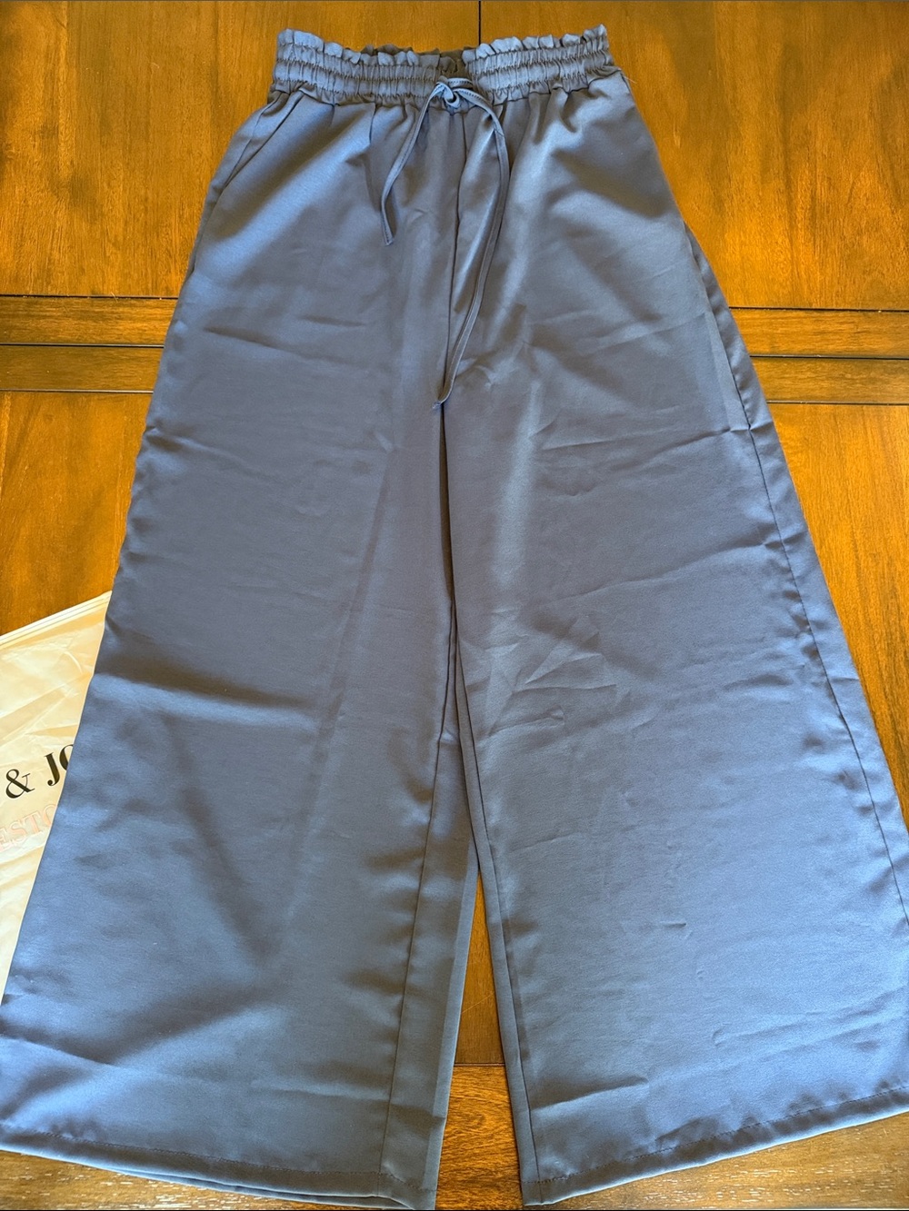 Two Pair of Wide Leg Drawstring Pants in Navy and Beige